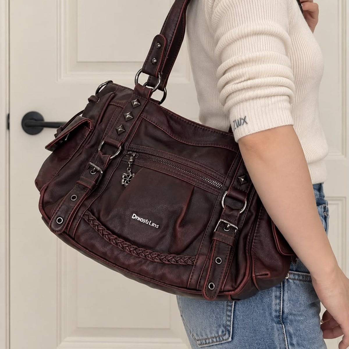 Harlow Studded Shoulder Bag ladies shoulder bag in Oxblood
